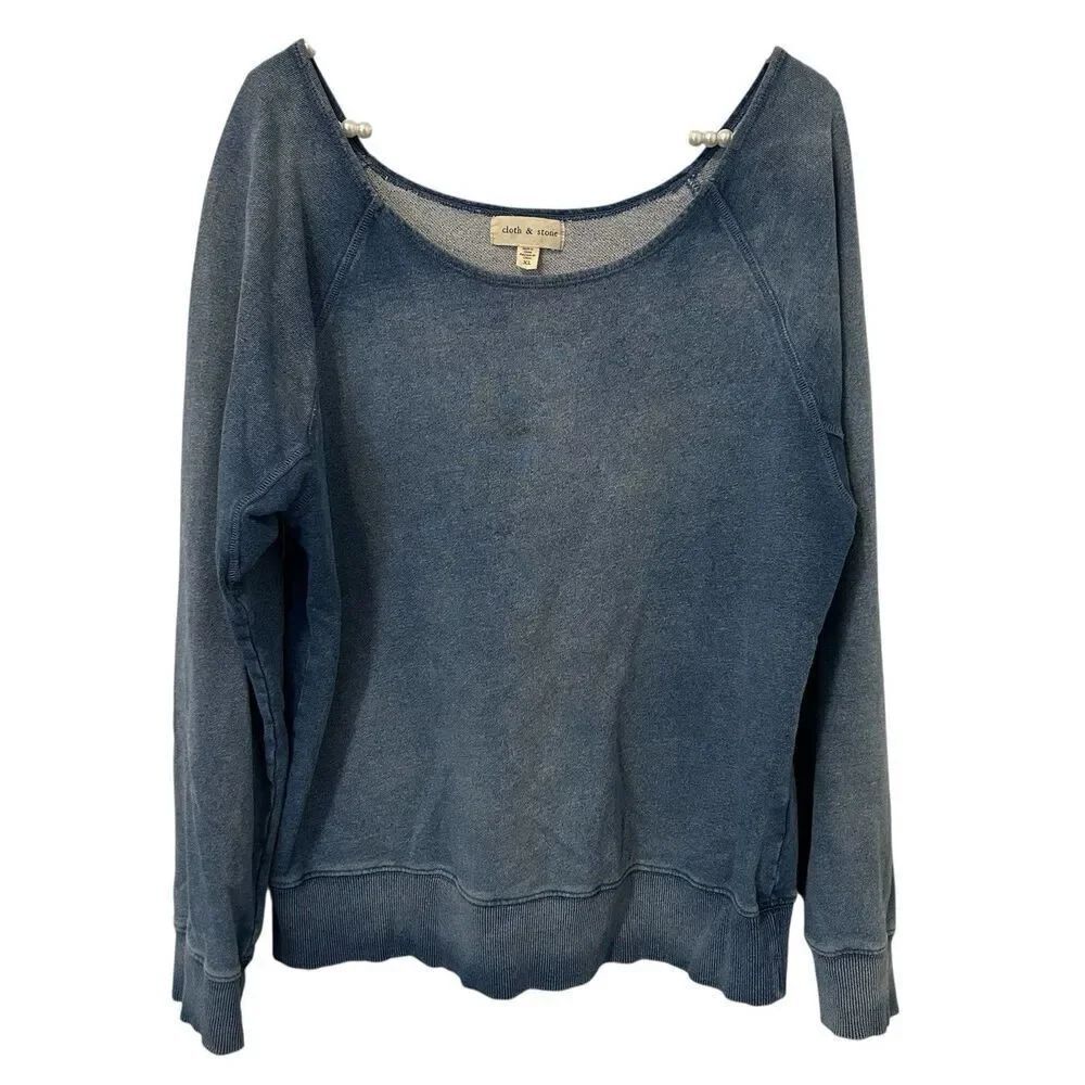Cloth & Stone XL Blue Womens Pullover Sweater Boho Coastal Cozy Beach Distressed